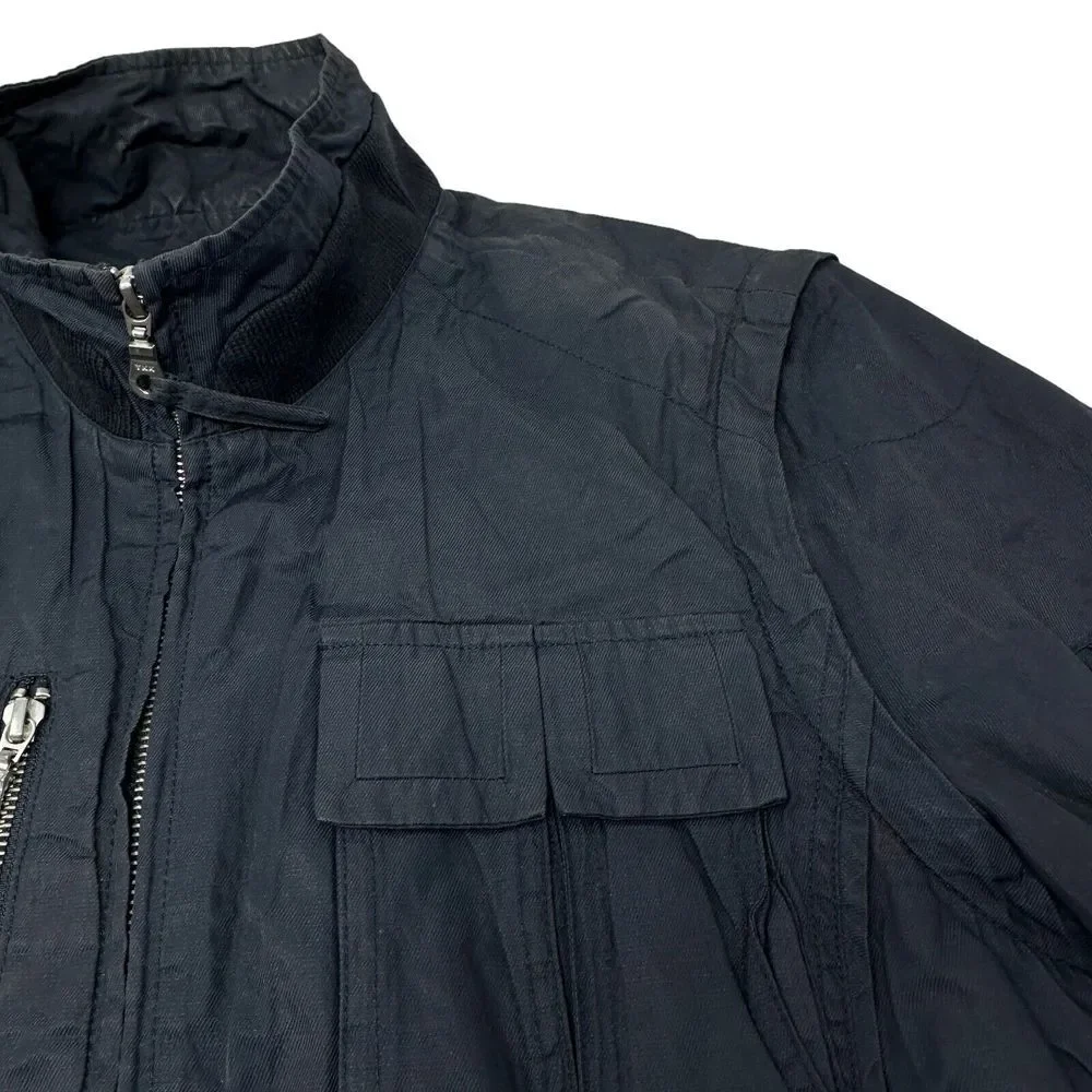PAUL LA FONTAINE‎ Mens Navy Blue Full Zip Jacket Lined Pockets Buckles Medium